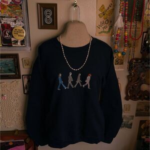 The Beatles Abbey Road Album Embroidered Sweatshirt Unisex Small Navy Blue